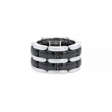 Anello flessibile Chanel Ultra modello grande in oro bianco e ceramica nera