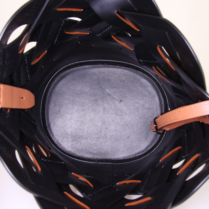 Borsa Prada Bucket bag in pelle marrone intrecciata - Detail D2