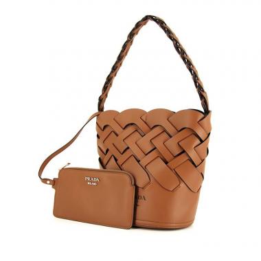 Borsa Prada Bucket bag in pelle marrone intrecciata