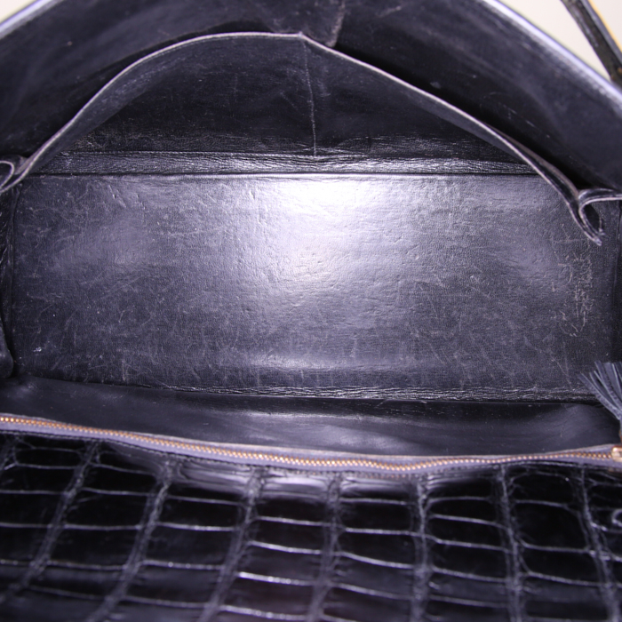 Borsa Hermes Kelly 35 cm in coccodrillo marino nero - Detail D3