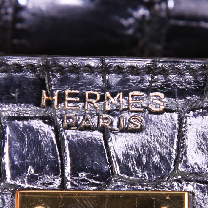Sac à main Hermes Kelly 35 cm en crocodile porosus noir - Detail D4
