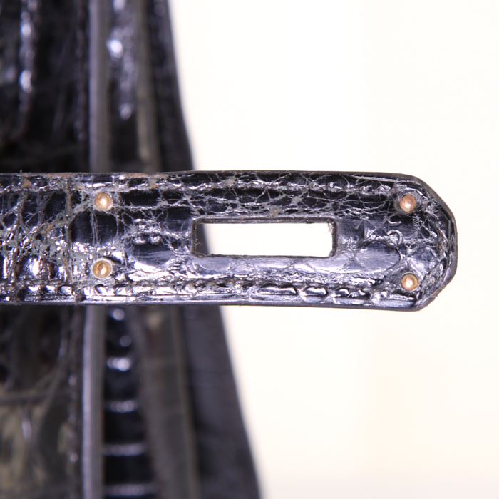 Sac à main Hermes Kelly 35 cm en crocodile porosus noir - Detail D5