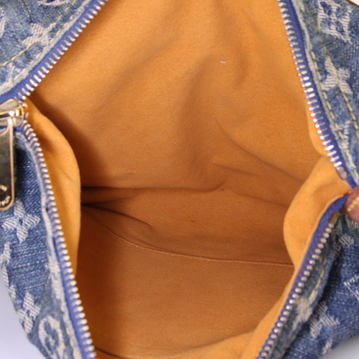 Bolso de mano Louis Vuitton Baggy en lona denim Monogram azul y cuero natural - Detail D2