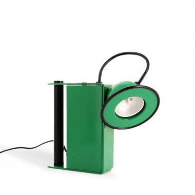 Gae Aulenti 
Piero Castiglioni, "Minibox" bedside lamp, in green lacquered metal, Stilnovo edition, stamped, creation of 1979, edition of 1980s