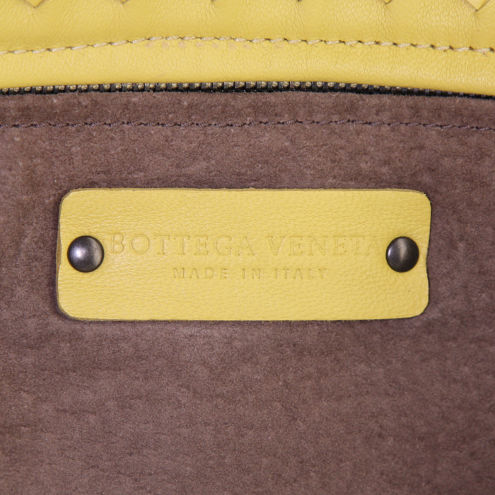Shopping bag Bottega Veneta Fourre-tout in pelle intrecciata gialla - Detail D3