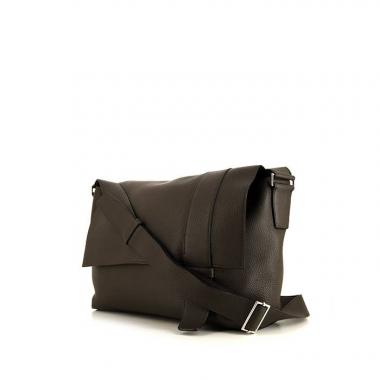 Sac bandoulière Hermès Alfred en cuir togo vert-kaki