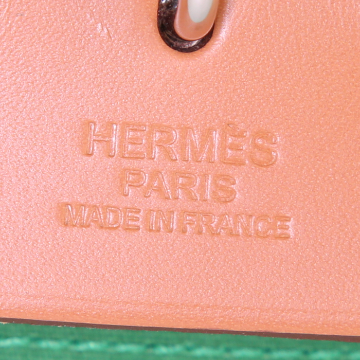 Sac bandoulière Hermes Herbag en toile verte et cuir naturel - Detail D4