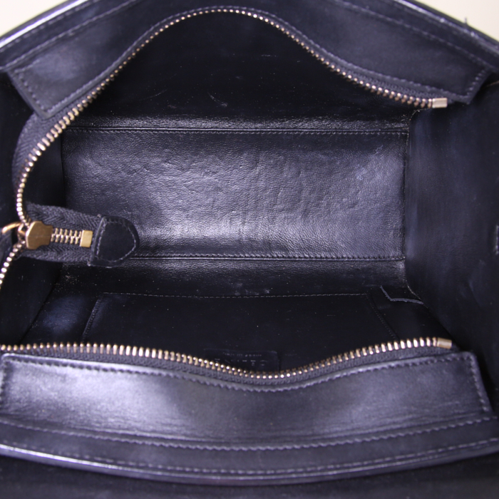 Céline Luggage Nano shoulder bag in grey and orange python and black leather - Detail D3