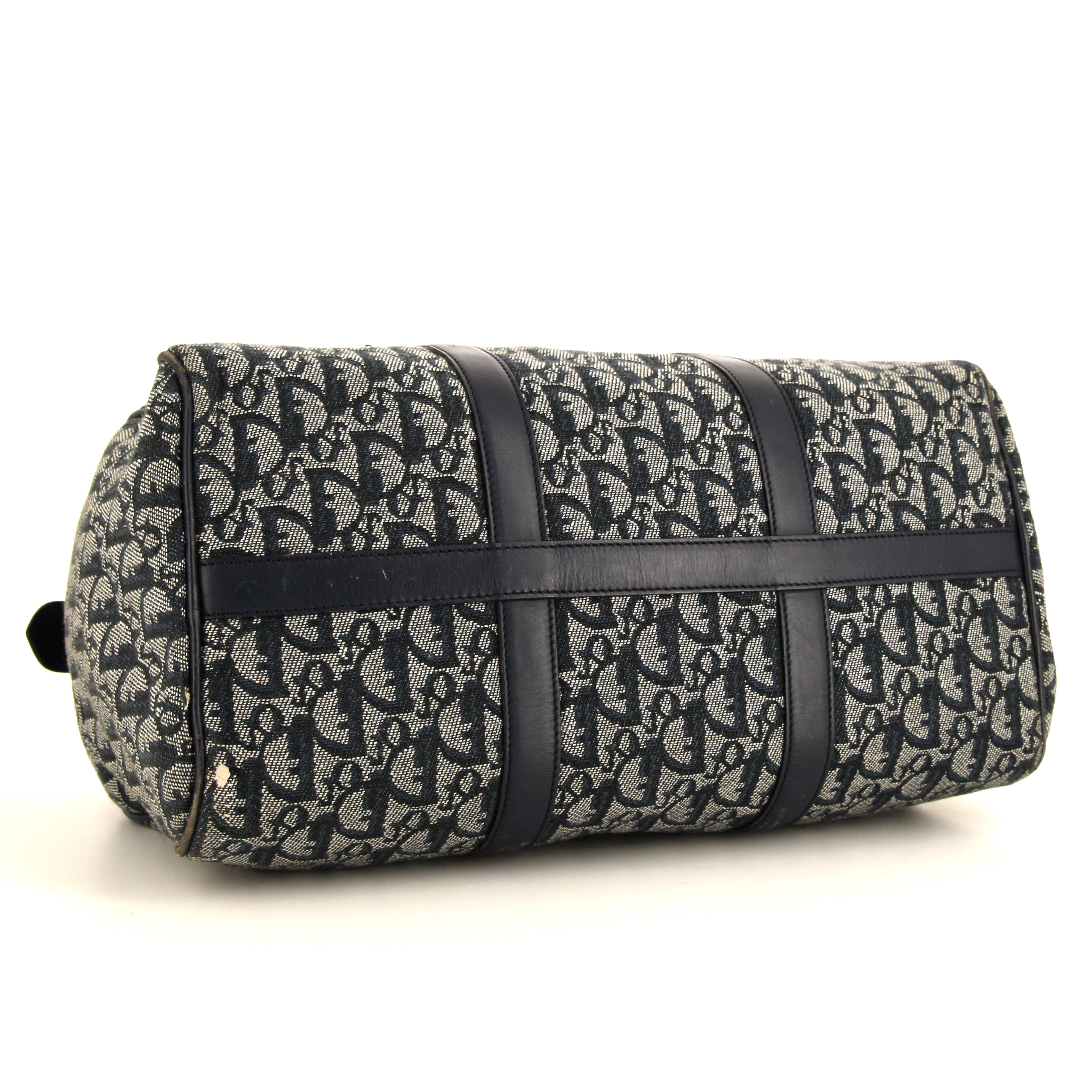 Bolso de mano Dior en lona monogram azul marino y cuero azul marino - Detail D4