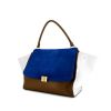 Celine Trapeze large model handbag in brown and white leather and blue suede - 00pp thumbnail