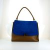 Celine Trapeze large model handbag in brown and white leather and blue suede - 360 thumbnail