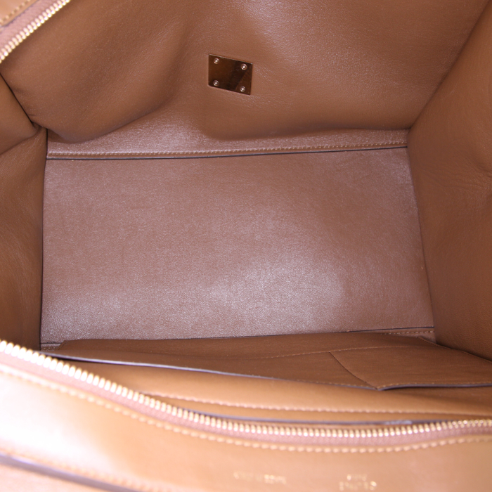 Bolso de mano Celine Trapeze modelo grande en cuero marrón y blanco y ante azul - Detail D2