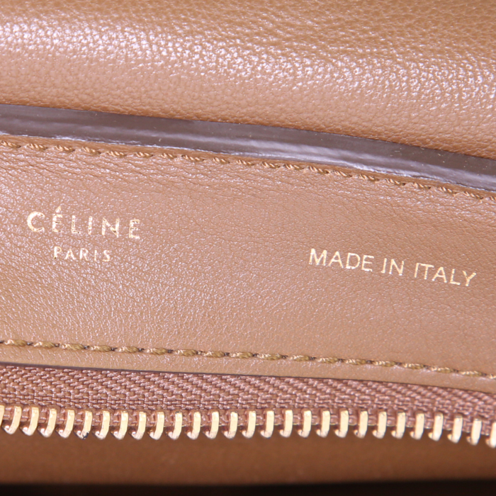 Sac à main Celine Trapeze grand modèle en cuir marron et blanc et daim bleu - Detail D3