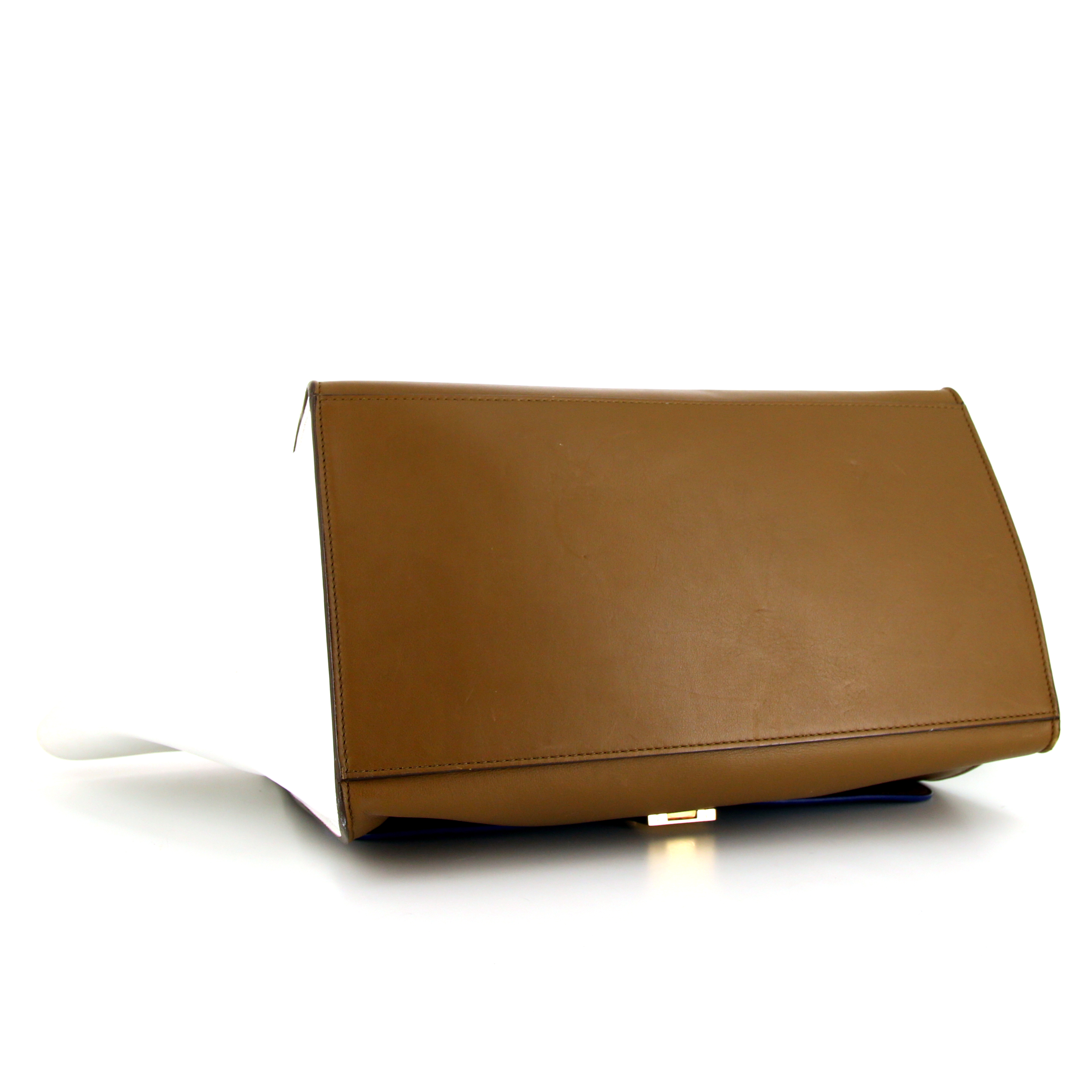 Celine Trapeze large model handbag in brown and white leather and blue suede - Detail D4
