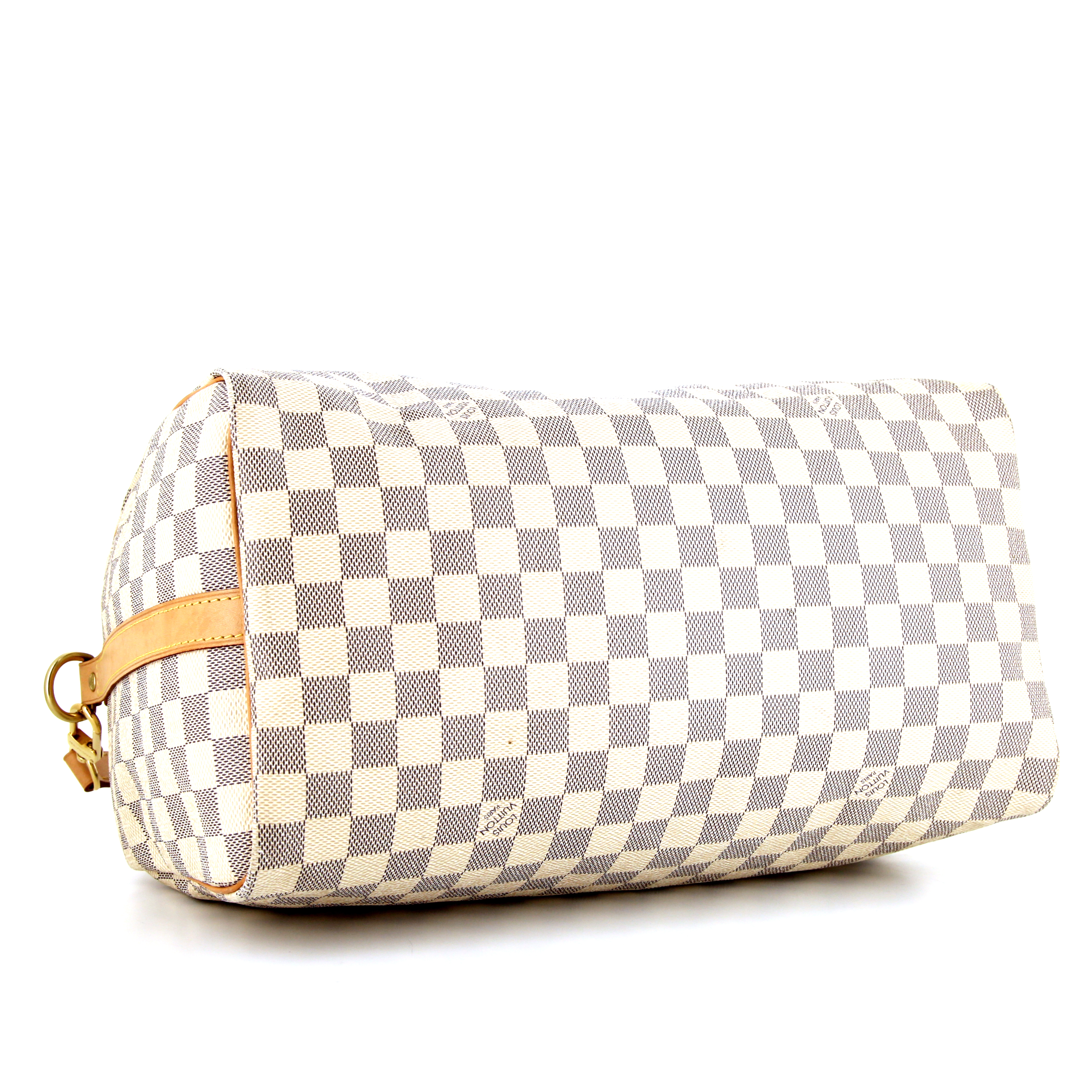 Bolso de mano Louis Vuitton Speedy 35 en lona a cuadros azul celeste y cuero natural - Detail D5