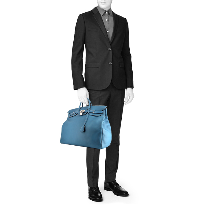 Hermes Haut à Courroies - Travel Bag travel bag in blue jean togo leather - Detail D1