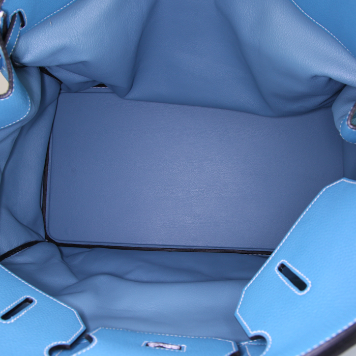 Bolsa de viaje Hermes Haut à Courroies - Travel Bag en cuero togo azul - Detail D2