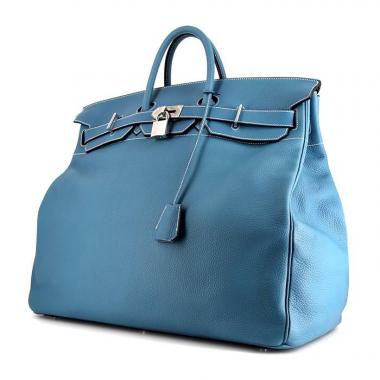 Borsa da viaggio Hermes Haut à Courroies - Travel Bag in pelle togo blu