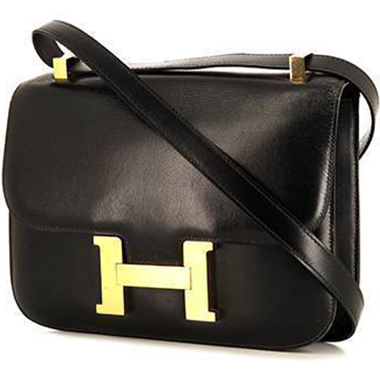 Bolso de mano Hermes Constance 24 cm en cuero box negro