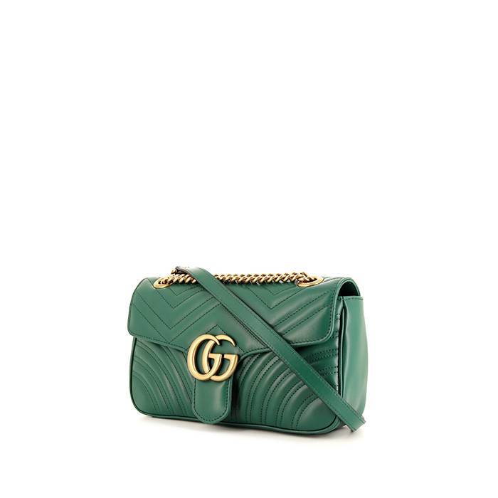Green Leather GG Marmont Shoulder Bag Small