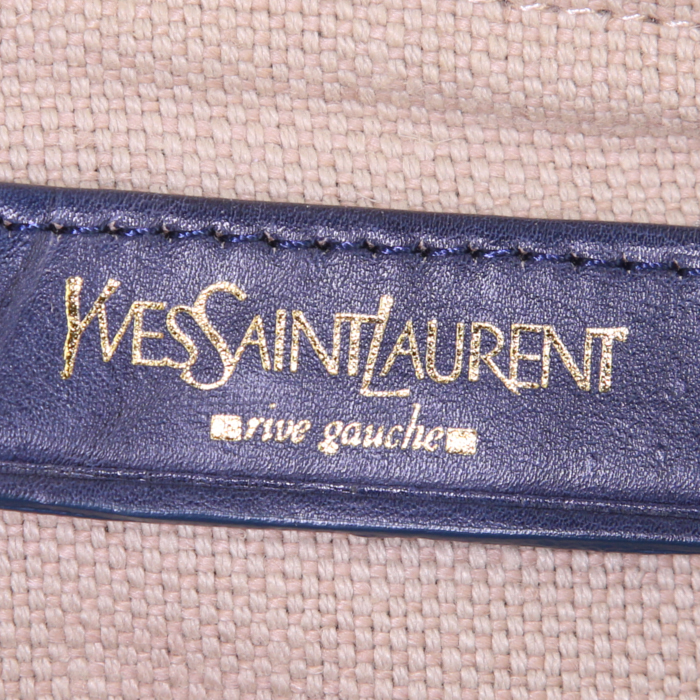 Saint Laurent  Muse Two handbag  in blue leather  and beige canvas - Detail D3