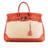 Hermes Birkin Ghillies 40 cm handbag in sanguine smooth leather and beige canvas - 360 thumbnail