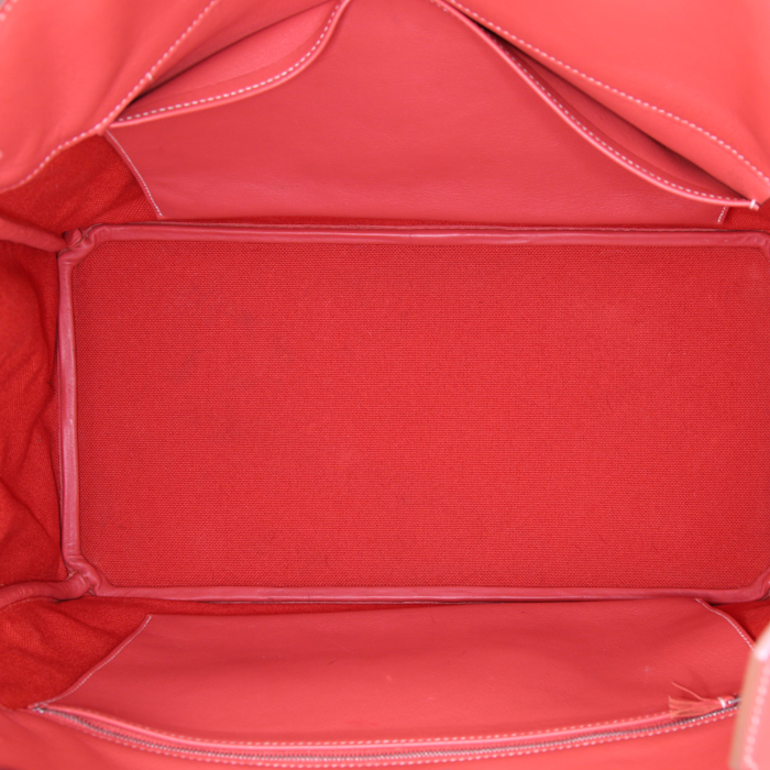 Hermes Birkin Ghillies 40 cm handbag in sanguine smooth leather and beige canvas - Detail D2