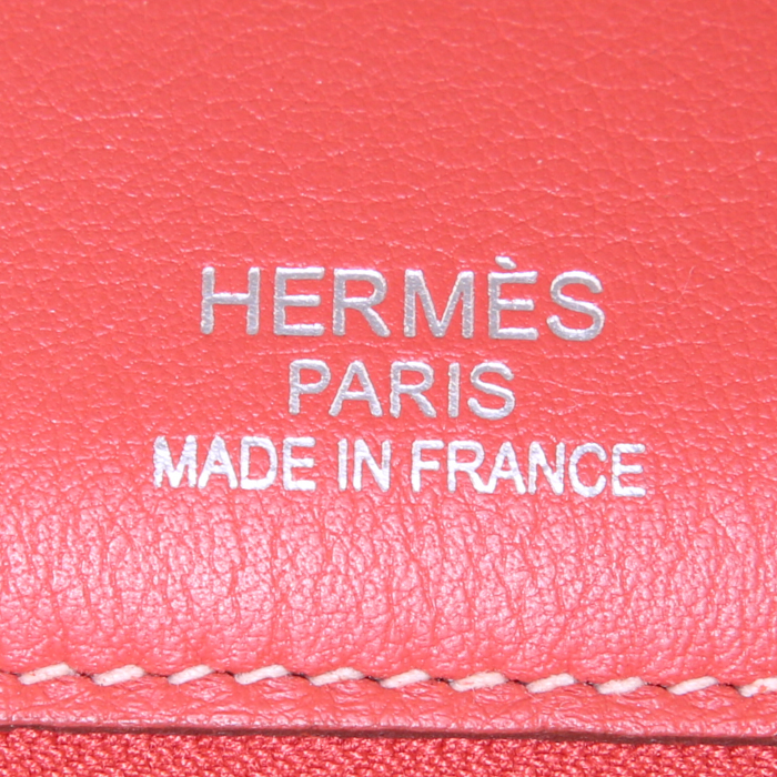 Hermes Birkin Ghillies 40 cm handbag in sanguine smooth leather and beige canvas - Detail D3