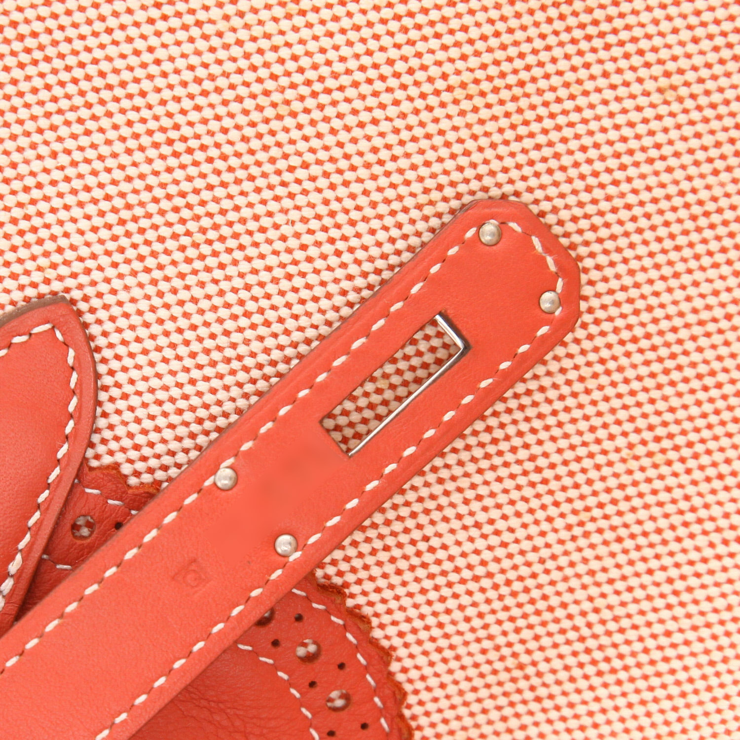 Sac à main Hermes Birkin Ghillies 40 cm en cuir lisse sanguine et toile beige - Detail D4