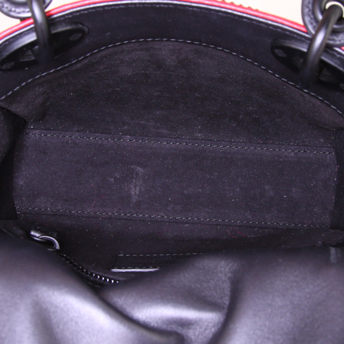 Sac bandoulière Dior Mini Lady Dior en strass rouges et noirs et cuir noir - Detail D3