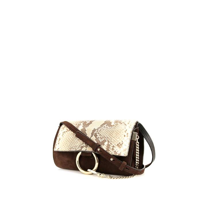 Chloé Faye shoulder bag in grey python and brown suede - 00pp