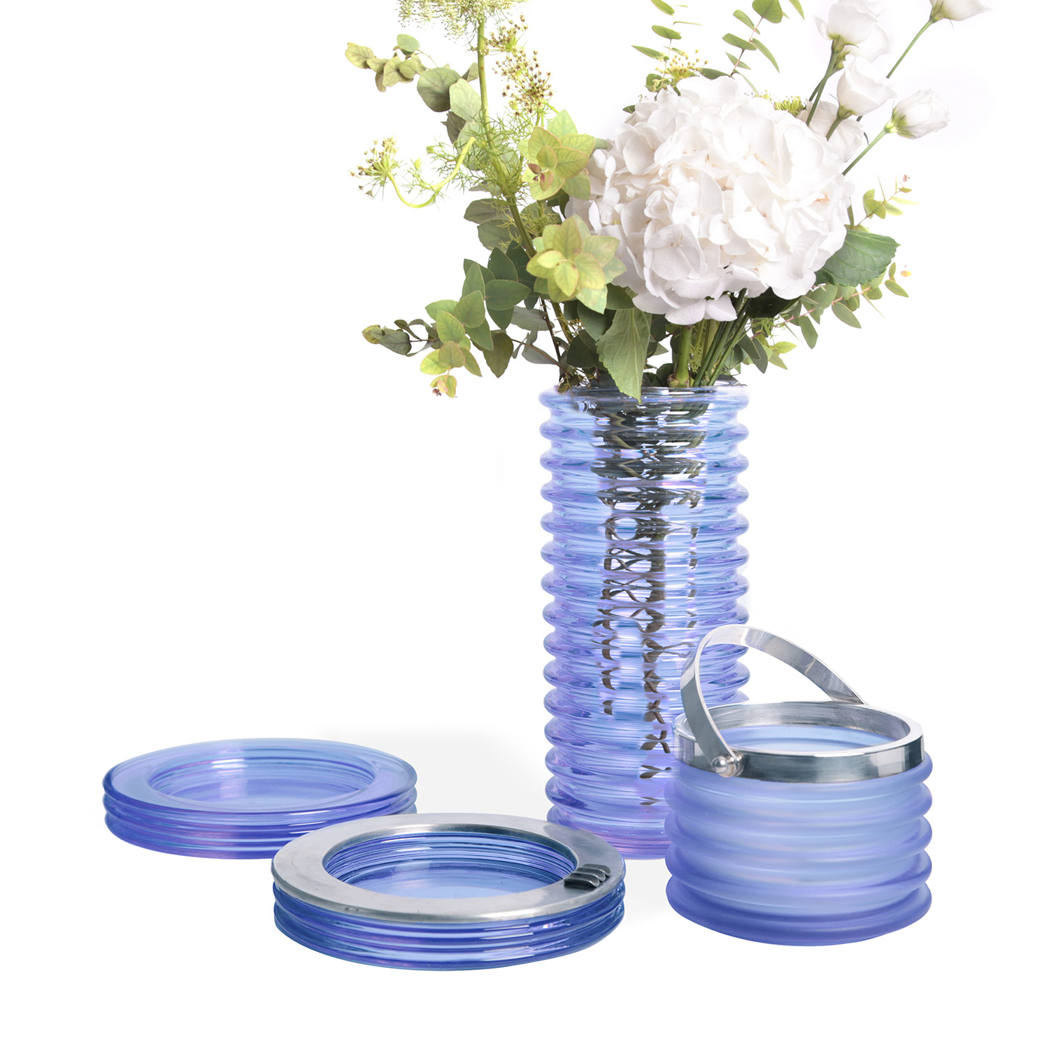 Sergio Asti, rare set from the "Onda" series, in glass and silver-plated metal, Arnolfo di Cambio edition, signed, creation of 1968, 1970s edition - Detail D1