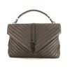 Saint Laurent College large model shoulder bag in grey chevron quilted leather - 360 thumbnail