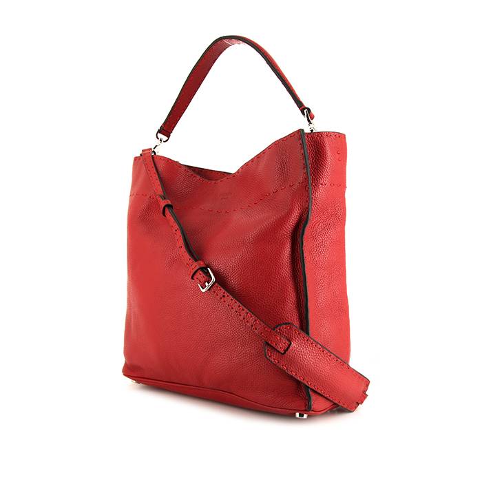 Fendi Sellerie Anna handbag in red grained leather - 00pp