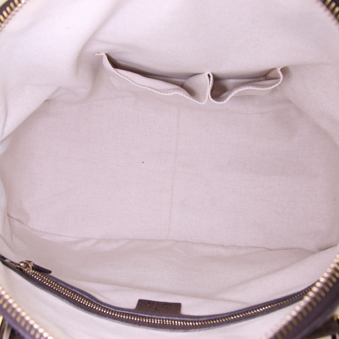 Gucci Catherine handbag in beige canvas and chocolate brown leather - Detail D2