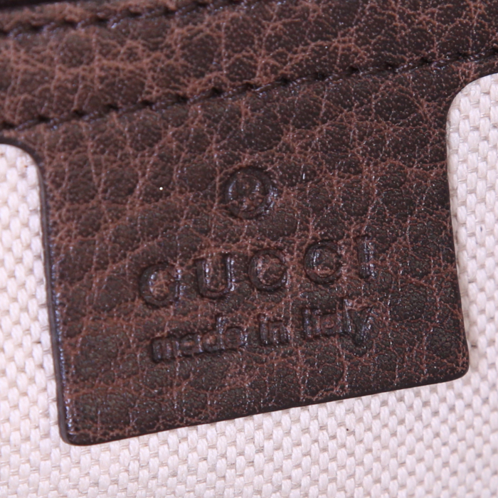 Gucci Catherine handbag in beige canvas and chocolate brown leather - Detail D3