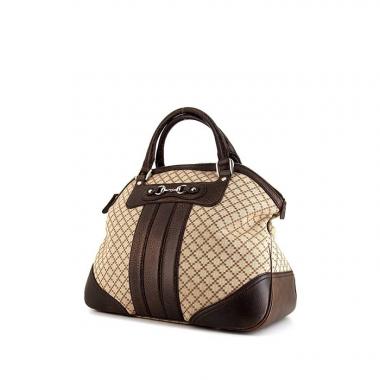 Gucci Catherine handbag in beige canvas and chocolate brown leather