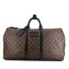 Bolsa de viaje Louis Vuitton Keepall 55 cm en lona Monogram marrón y cuero negro - 360 thumbnail