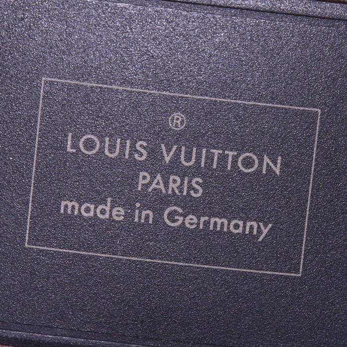 Borsa da viaggio Louis Vuitton Keepall 55 cm in tela monogram marrone e pelle nera - Detail D4