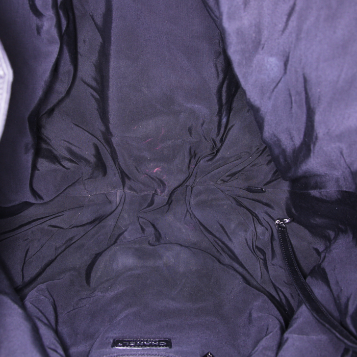 Sac cabas Chanel Grand Shopping en cuir blanc et toile noire - Detail D2