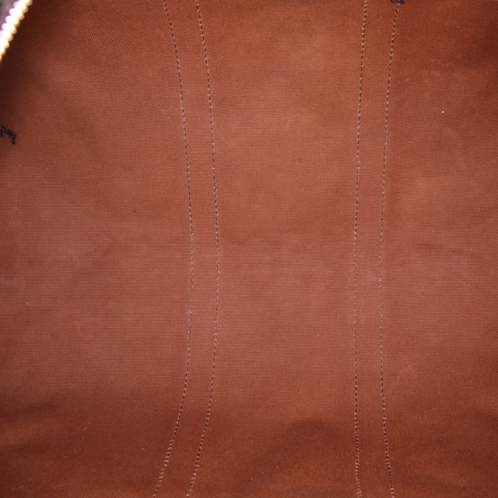 Bolsa de viaje Louis Vuitton Keepall 45 en lona Monogram marrón y cuero natural - Detail D2