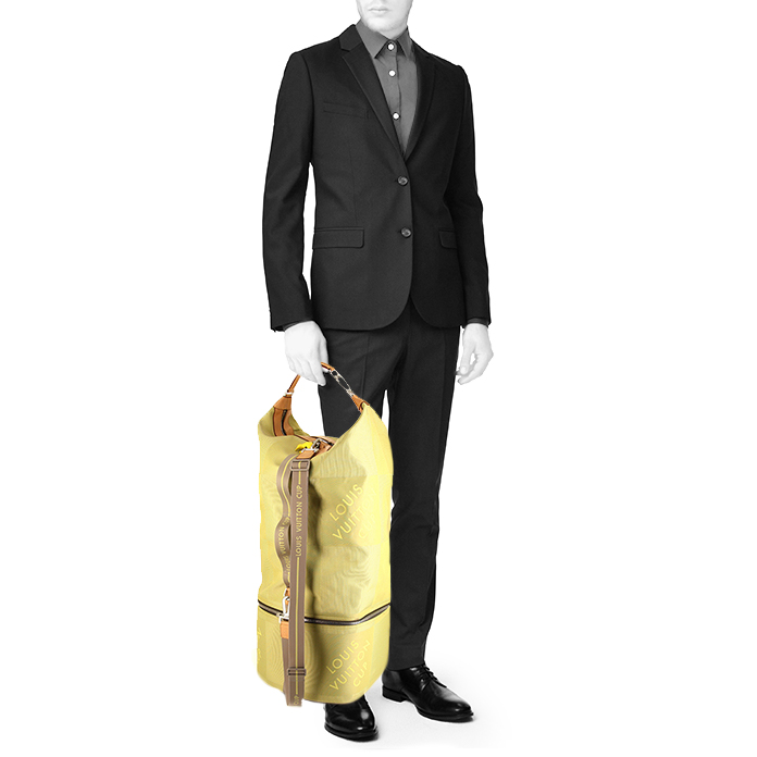 Louis Vuitton America's Cup travel bag in yellow damier canvas and natural leather - Detail D1