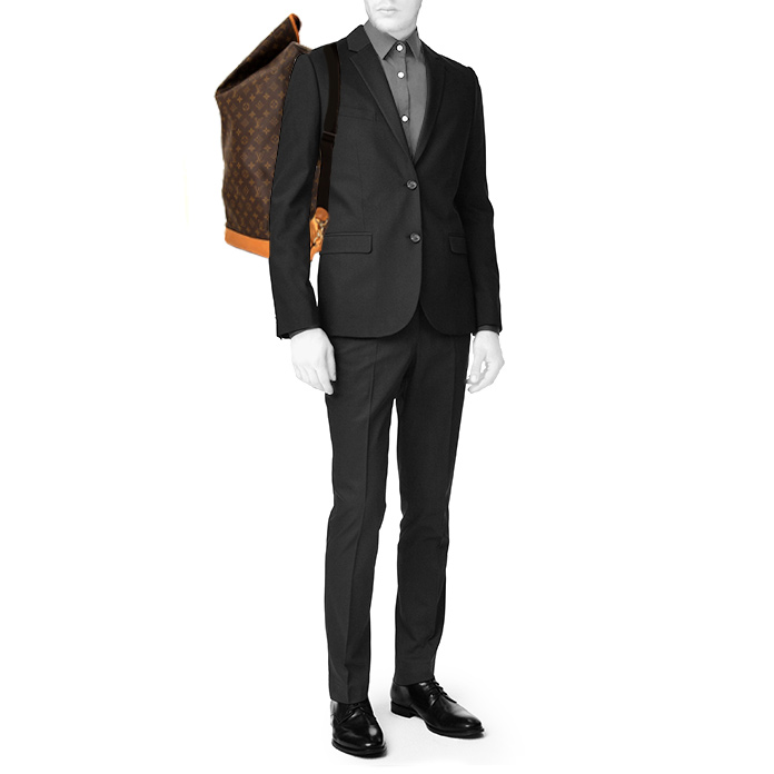 Sac de voyage Louis Vuitton Marin - Travel Bag en toile monogram marron et cuir naturel - Detail D1