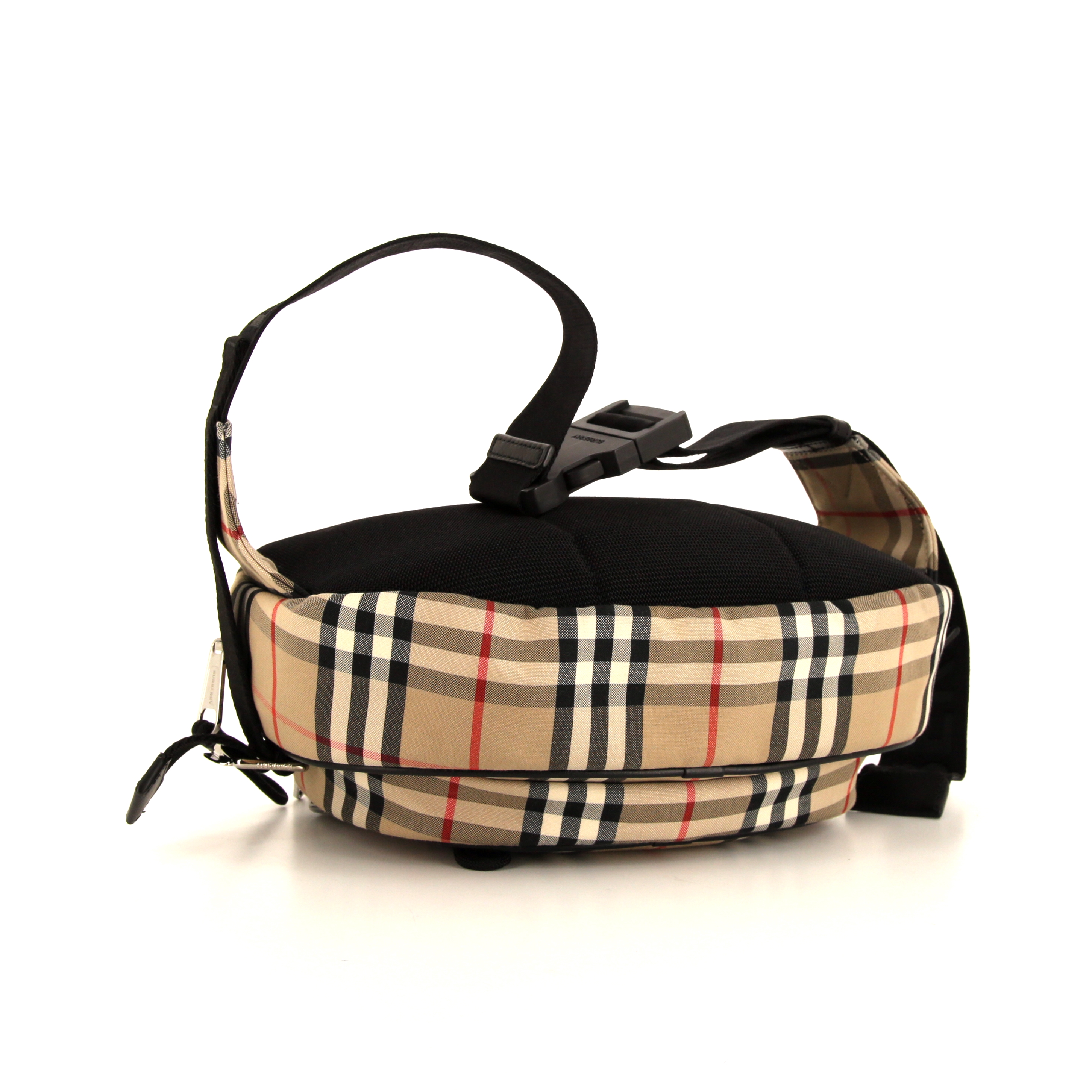 Pochette-ceinture Burberry Cannon moyen modèle en toile Haymarket beige et cuir noir - Detail D4