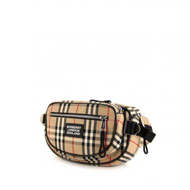 Pochette-cintura Burberry Cannon modello medio in tela Haymarket beige e pelle nera