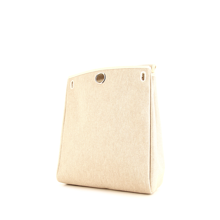 Hermès Herbag - Backpack backpack in beige canvas and brown leather - Detail D1