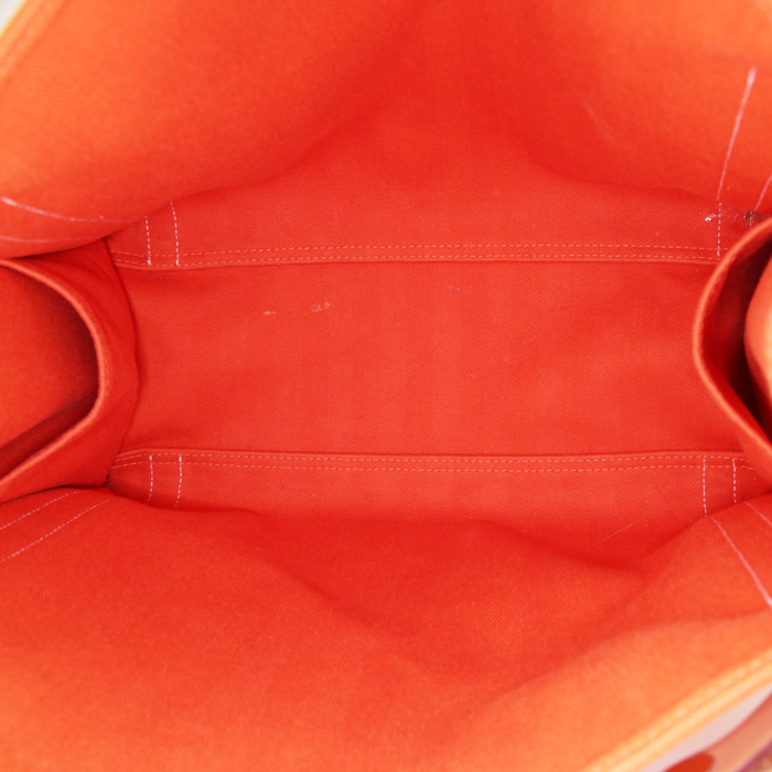 Hermès Cabalicol shopping bag in orange canvas and gold leather - Detail D3