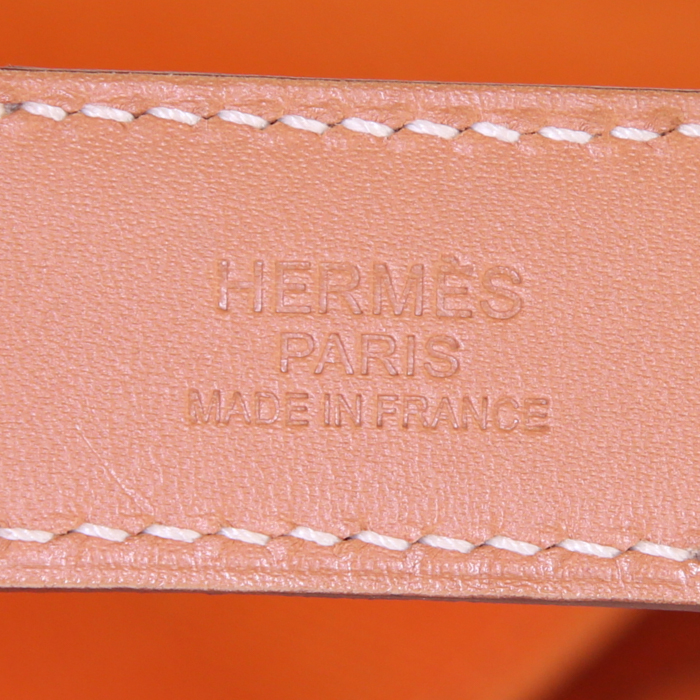 Hermès Cabalicol shopping bag in orange canvas and gold leather - Detail D4