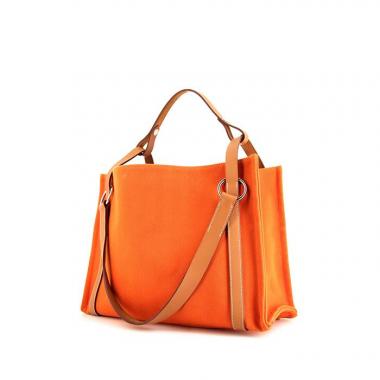 Sac cabas Hermès Cabalicol en toile orange et cuir gold