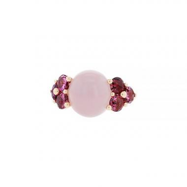Sortija Pomellato Luna en oro rosa,  cuarzo rosa y turmalinas rosas